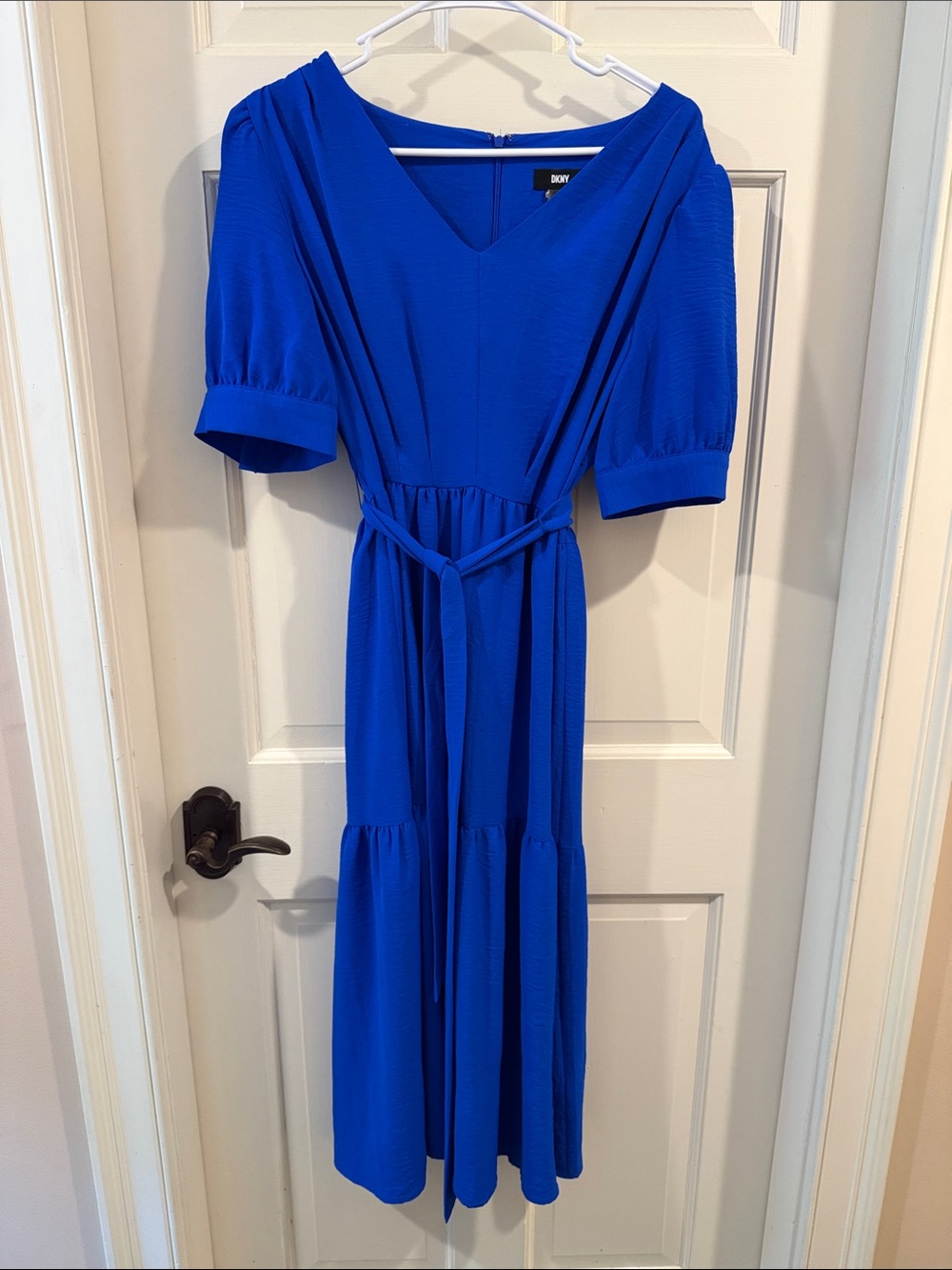 DKNY Royal Blue V-Neck Tiered Midi Dress, size Large - Picture 3 of 8